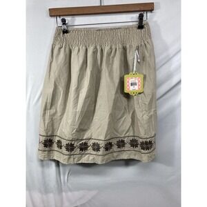 Downeast beige Size Small Pull On Double Layered Embroidered Midi Skirt